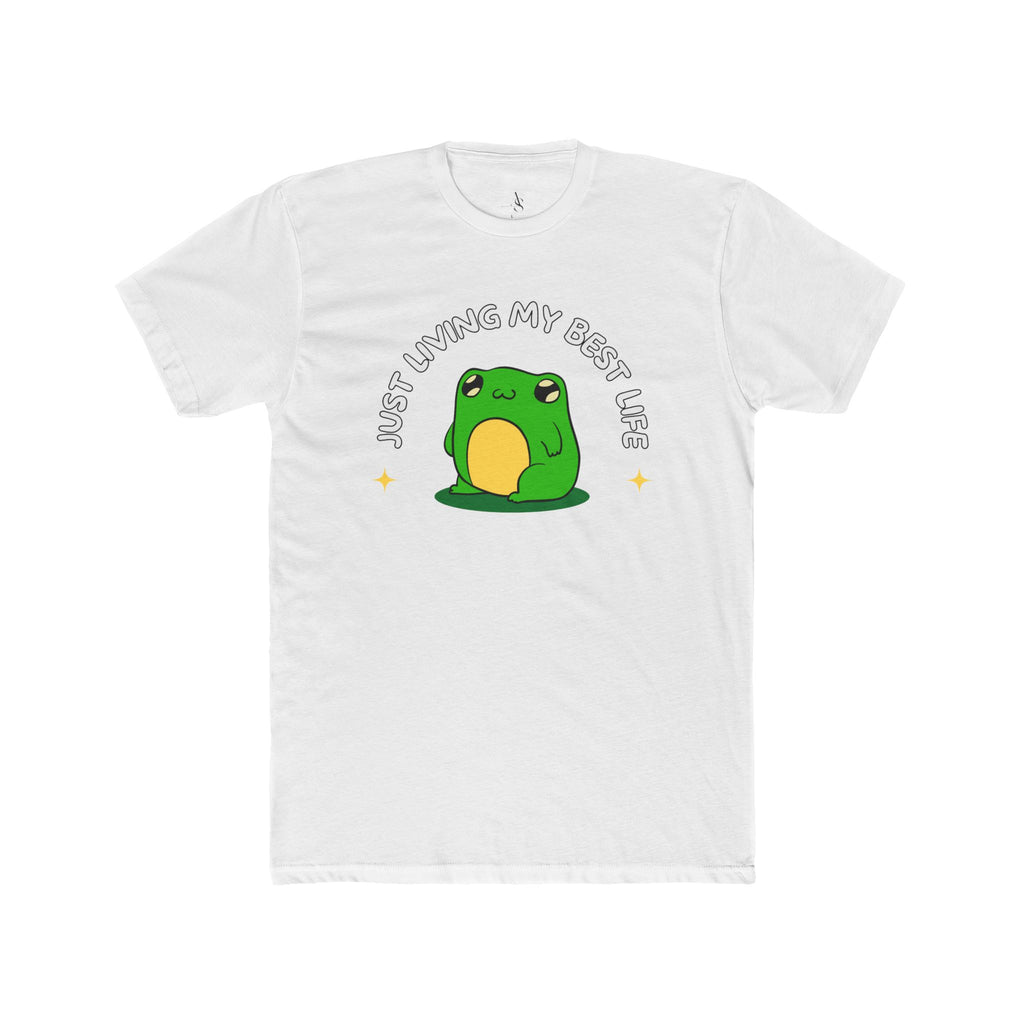 Adamic Creations Frog Graphic Tee, Just Living My Best Life Shirt, Unisex Cotton Crew Tee