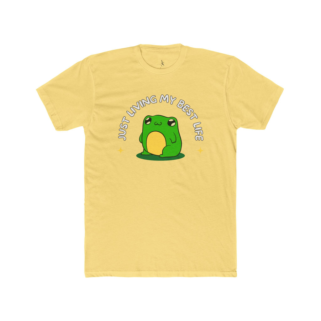 Adamic Creations Frog Graphic Tee, Just Living My Best Life Shirt, Unisex Cotton Crew Tee